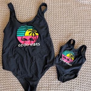 Mommy and me good vibes matching swim suits